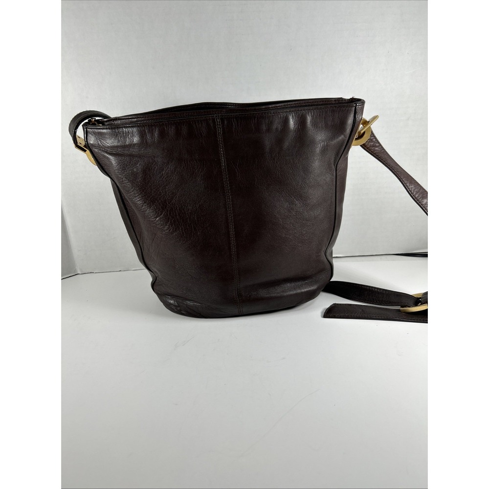 perlina leather‎ handbag New York Dark Brown Gold Trim Shoulder Bag
